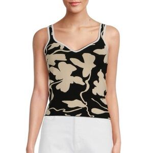 REBECCA TAYLOR Mina Floral Black and Cream knit tank Top small